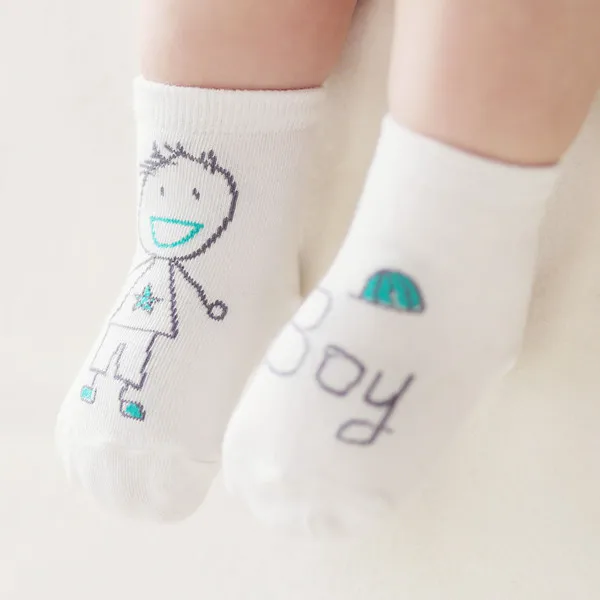 

Summer Cute Baby Socks Cotton Anti-Slip Kids Short Socks Letter Boys Girls Toddler White meias Cartoon Creative Child Brand 0-4Y