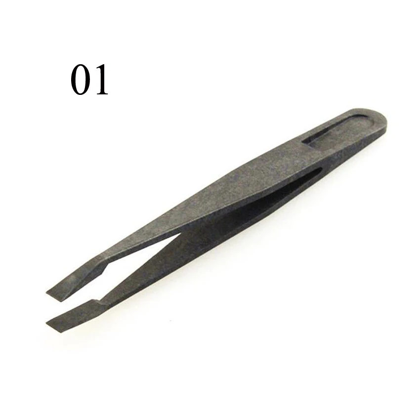 Multifunction Black New Portable Straight Bend Anti-static Plastic Tweezer Heat Resistant Repair Tool Pointed,flat,elbow head