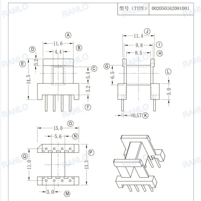 20pcs EE16 Horizontal Bobbin PC40 Ferrite Core 8Pin (4+4)