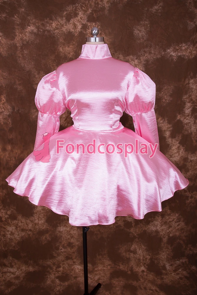 

fondcosplay adult sexy cross dressing sissy maid short Lockable baby Pink Satin Dress Cosplay Costume Uniform[S002]