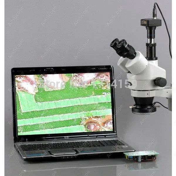 AmScope SM-5 Series Trinocular Stereo Microscope 7X-180X on Ball Bearing Boom Stand