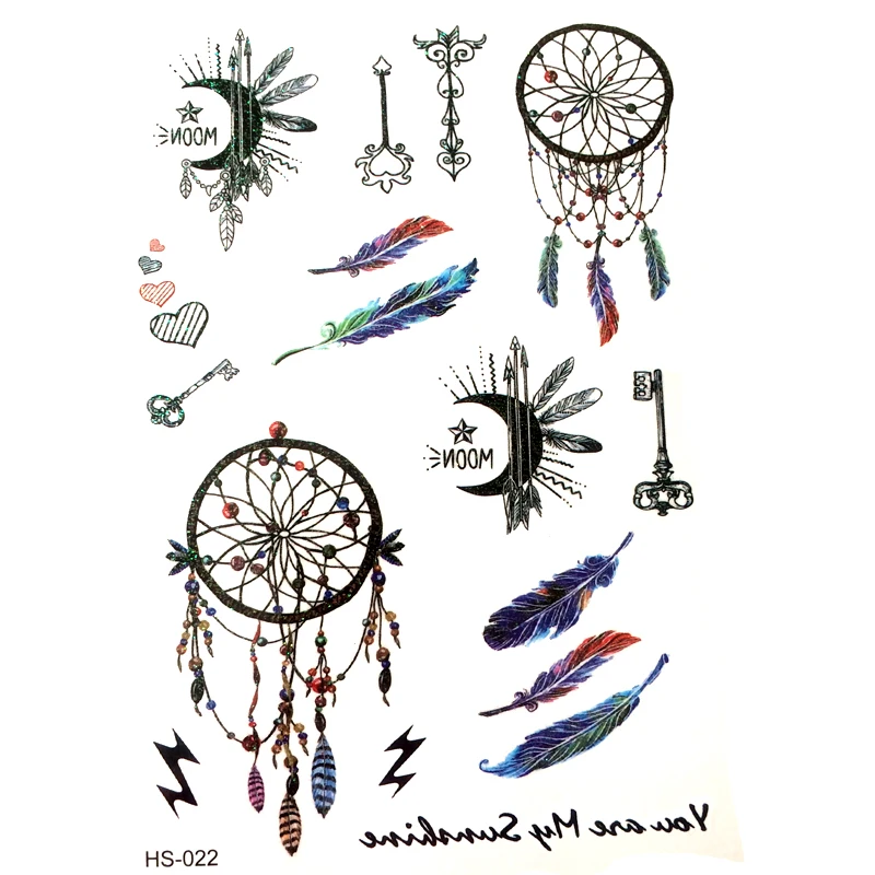 3 ชิ้น Dreamcatcher รอยสักชั่วคราวกันน้ําผู้ชาย Harajuku แฟลชทองสักเด็ก henna tattoo Flash tattoo สติกเกอร์