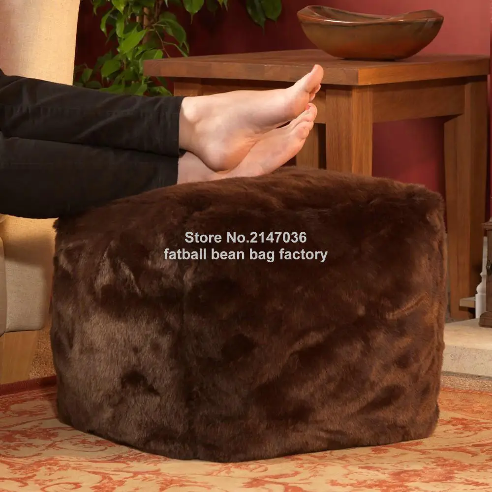 EXCLUSIVE and elegant bean bag in fur footstool and ottomans, CUBE seat, foot rest chair