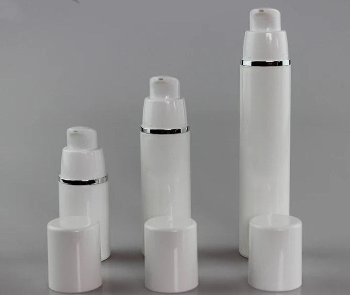 

100pcs 30ml white plastic airless bottles with pump , platic 30 ml vacuum pump lotion bottle with white cap and silver line