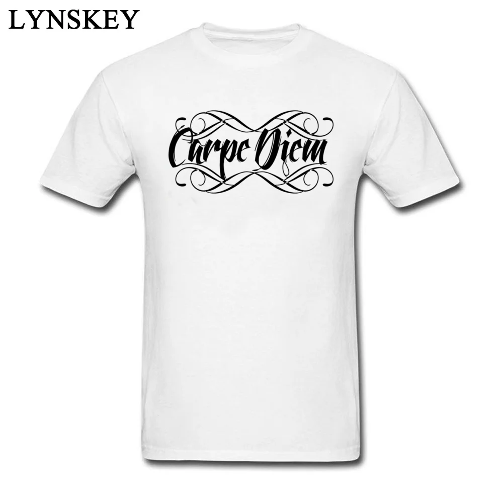 Latest Carpe Diem Letter Print Men T-shirt Art Design Casual Black White Tee Shirts Crewneck Tops Pure Cotton Cloth