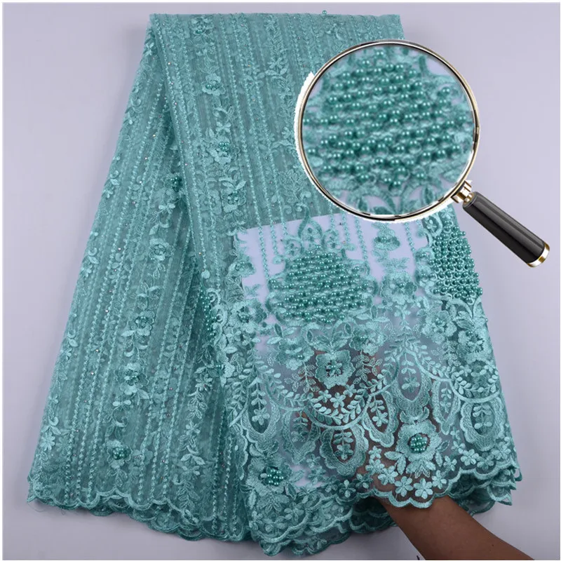 Classical African Mesh Lace Fabric High Quality Nigerian Tulle Lace French Net Lace With Beads And Stones For Party Dress S1399