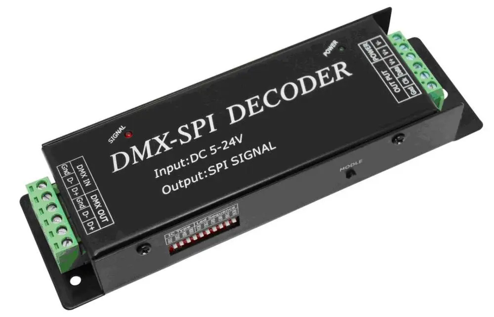 DMX- SPI decoder,support 10 kinds of different pixel IC,can choose your required IC by the dip switch