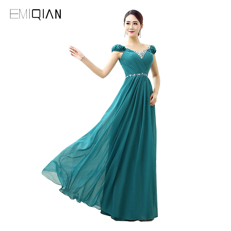 

Free Shipping Charming A Line Cap Sleeve Aquamarine Chiffon Evening Dresses