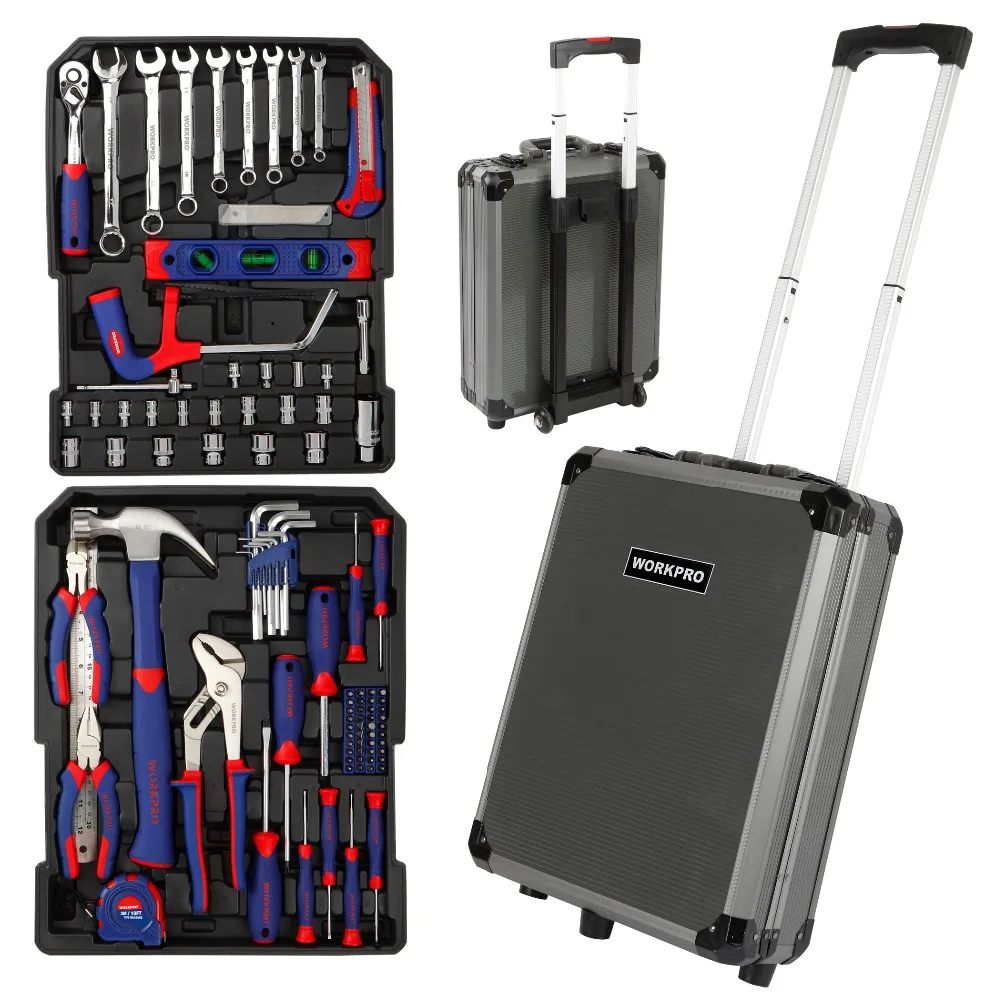 WORKPRO 111PC Tool Set Hand Tool Kit  Aluminum Trolley Case Tool Box Set Repair Kit Home Tool Set