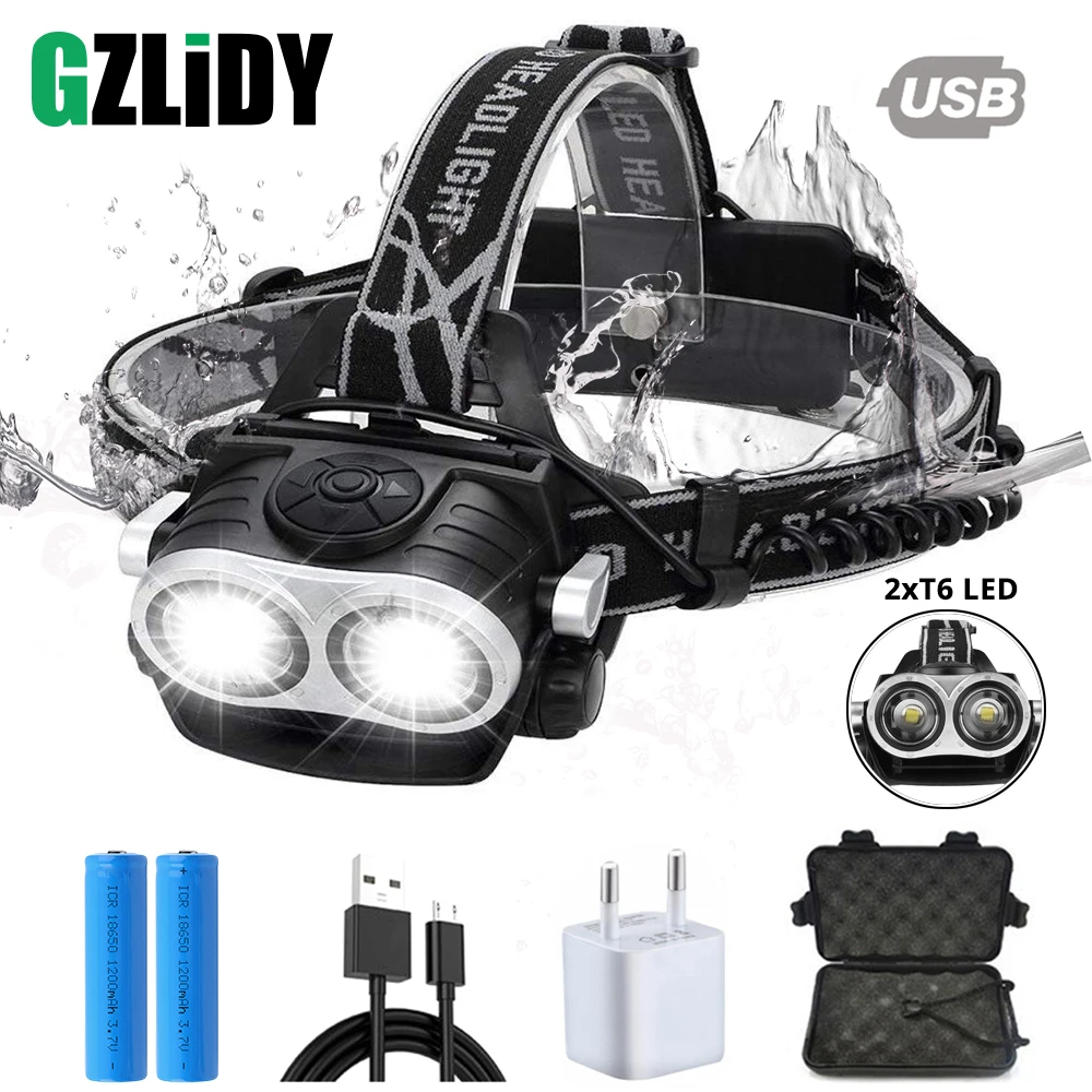 

Super Bright Led Headlamp 2xT6 LED Head Zoomable Headlight Waterproof Head Torch Flashlight Head Lamp Fishing Hunting Light