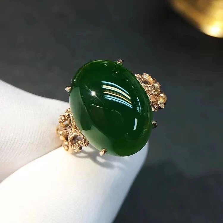 spinach green jade ring for women silver jewelry real 925 silver golden plated soft character gem good color girl birthday gift