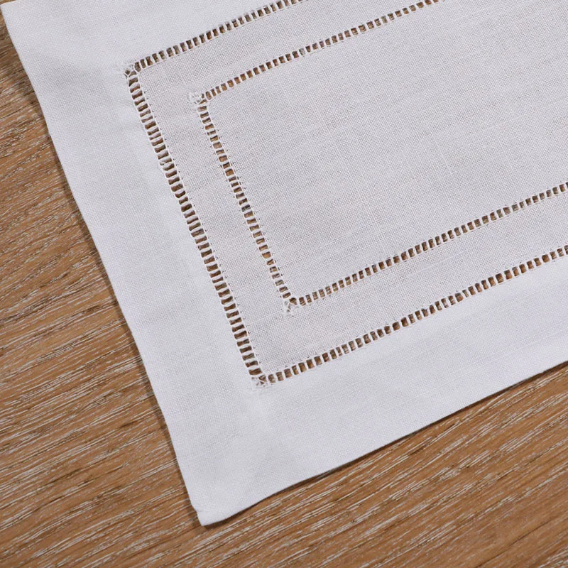 N003  White Ramie/Cotton Hemstitched 12pieces Cocktail Napkins 9