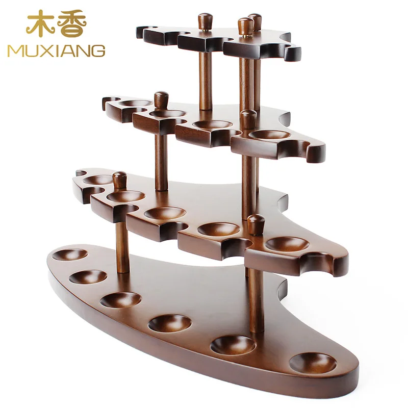 MUXIANG Good Quality walnut wood Pipe Rack Handmade Dismountable High-class Smoking 15 Pipe Rack Stand for Pipes rack fa0082