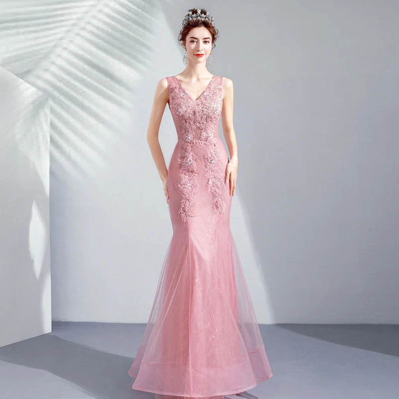 Sirena rosa vestito Da Sera lungo 3d fiore perle prom abito robe de mariee signore di ritorno a casa del vestito vestito convenzionale vestido de noiva