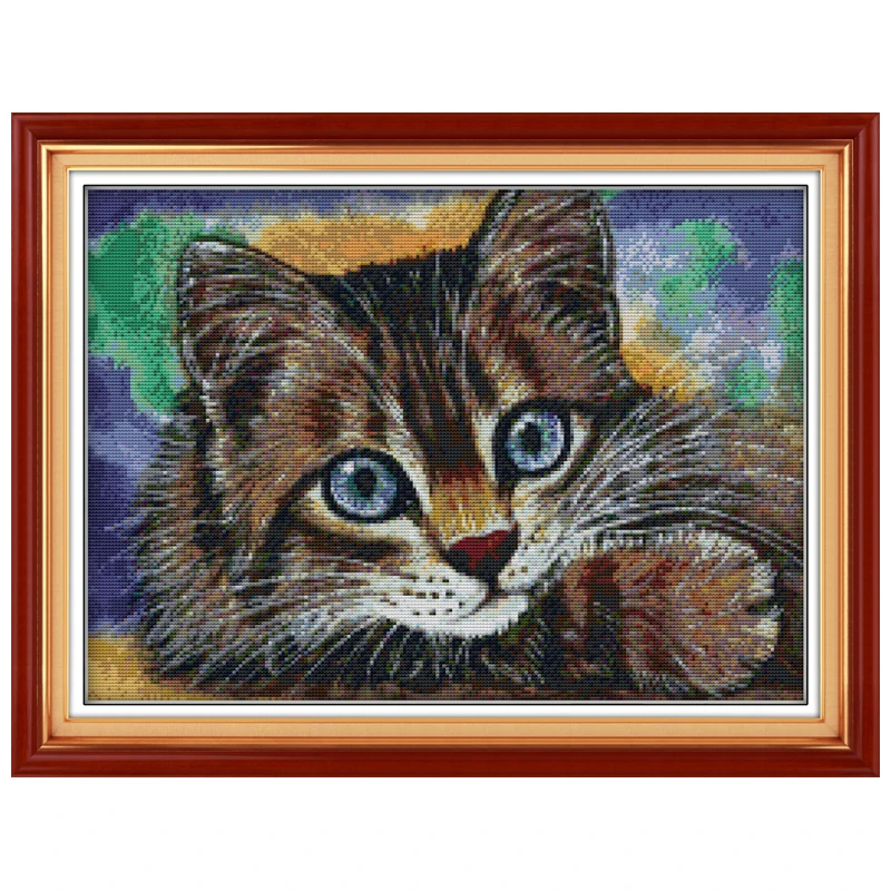 Lovely Blue Eyes Cat Patterns Counted Cross Stitch Set DIY 11CT 14CT 16CT Stamped DMC Cross-stitch Kit Embroidery Needlework