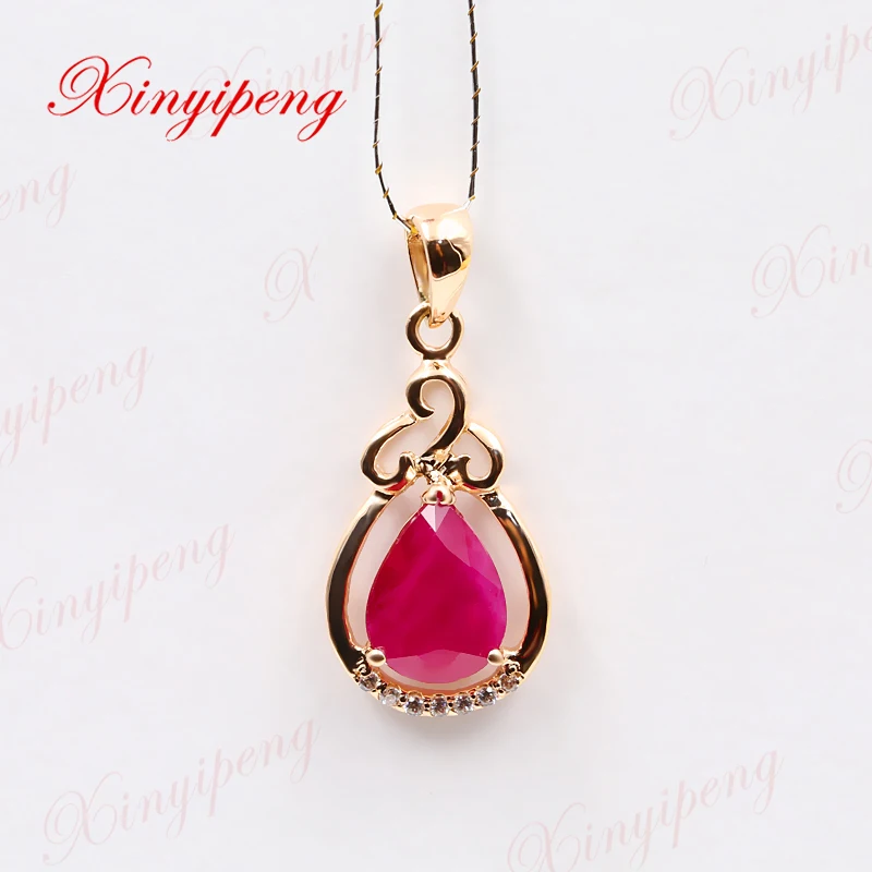 

Xinyipeng18K rose gold inlaid natural ruby pendant women shape water color is beautiful