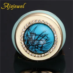 Ajojewel Large Blue Natural Stone Ring With Rhinestones Luxury Womens Fashion Finger Jewelry Fine Gifts