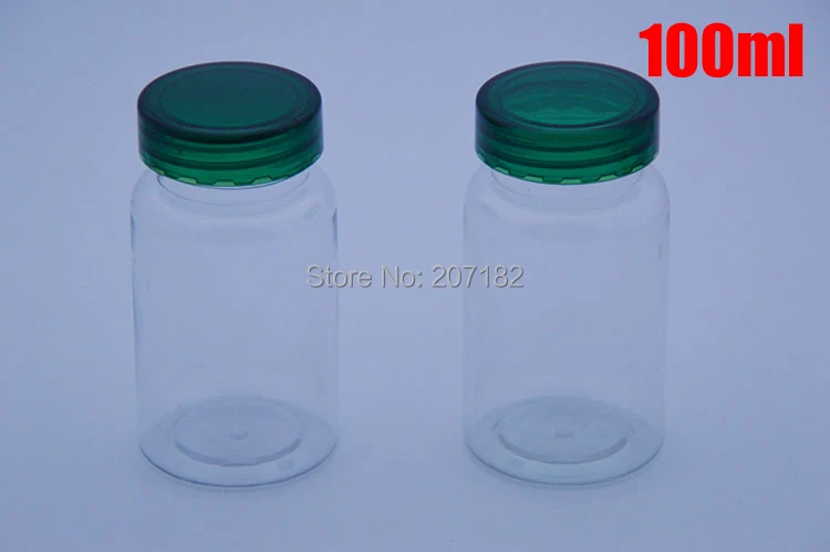 

100pcs 100ml Transparent PET Medicine Bottles,Capsules/Pills/Powder/Vitamin Plastic Bottles with PS Double Green Caps