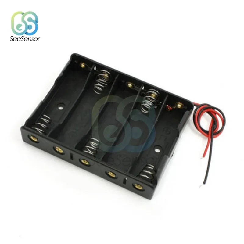 プラスチック製バッテリー収納ボックス,5 x aa,5xaa,2a,7.5v,ワイヤー,1 2 3 4 5スロット,黒,充電式バッテリー用