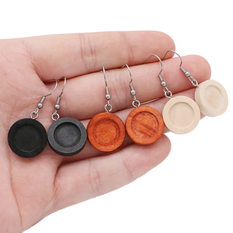 Aiovlo 20pcs/lot Blank Wood Cabochon Earring Base and Stainless Steel Hook Earrings Settings Fit 12mm for Diy Jewelry Findings