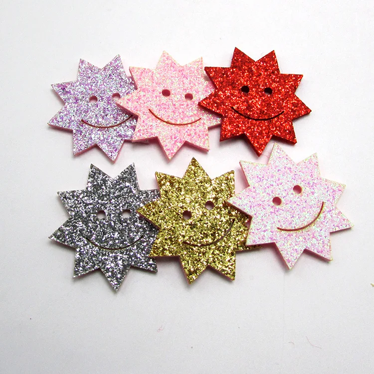 50pcs/lot glitter heronsbill sunflower patch applique For Clothes DIY Children's Hair Clip Headwear Accessories