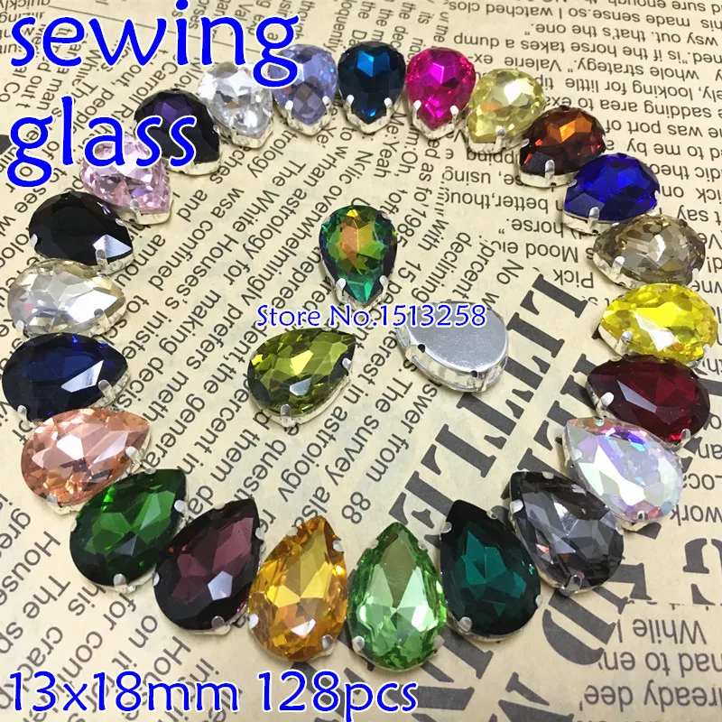 More Colors 128pcs 13x18mm Teardrop Glass Crystal Fancy Stone With Droplet Metal Claw Settings For Jewelry,Sewing On Dress