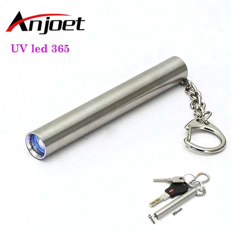 Anjoet-linterna LED UV de 365nm, luz violeta, lámpara de detección de agente fluorescente, uso de pilas AAA o 10440