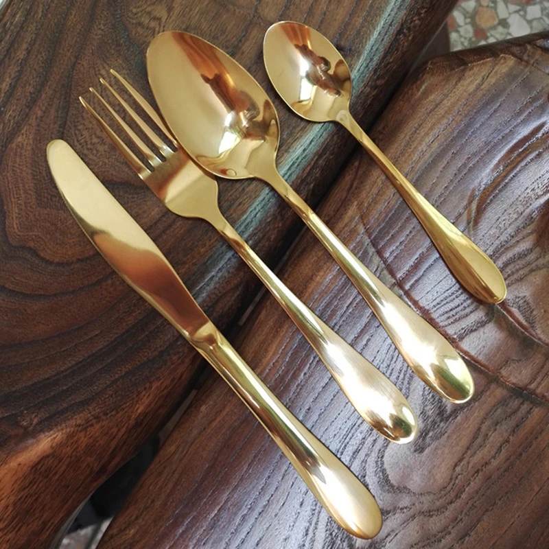 Western Style Shiny Tableware Set, High-Polish Finish, Stainless Steel Plating, Sharp Scoop, Main Knife, Dinnerware Set, 4Pcs
