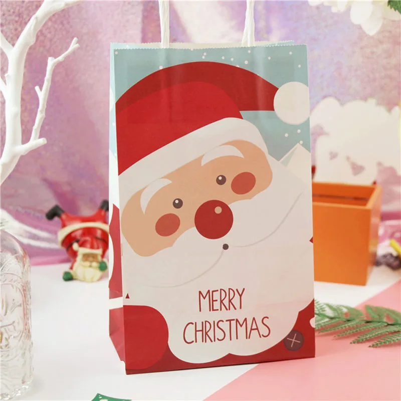 

Merry Christmas Gift Bag Lovely Christmas Tree Cute Santa Paper Bags With Handles Christmas Party Cookie Packaging Gift Handbags