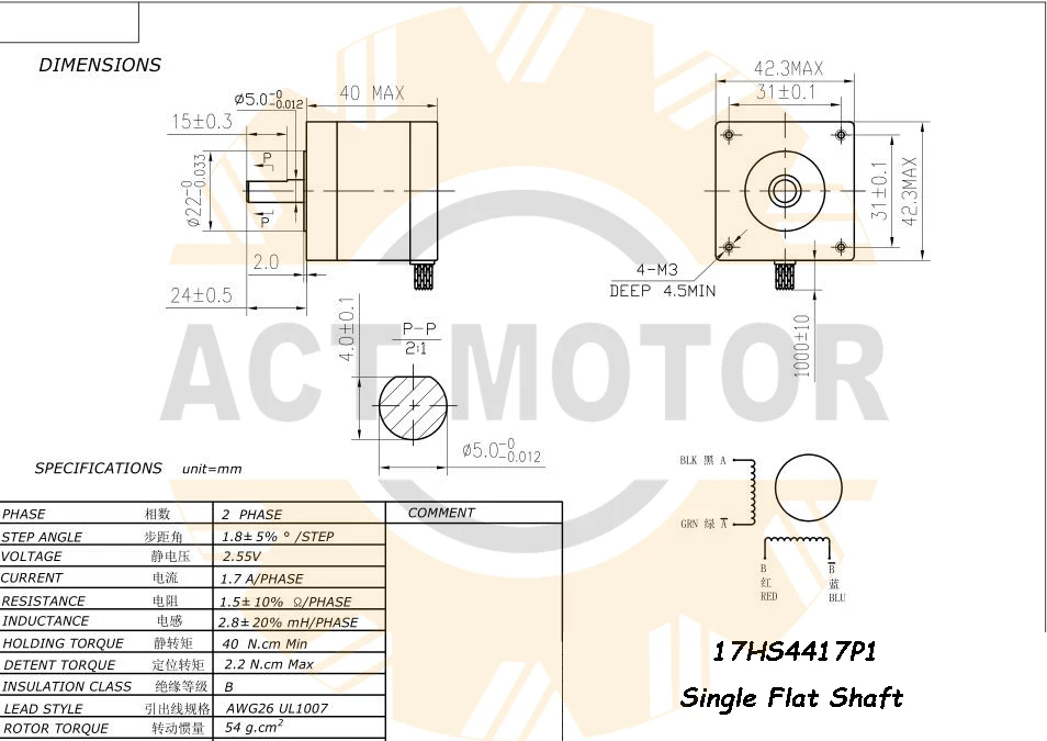 Free ship from German!ACT 3PCS Nema17 StepperMotor 17HS4417P1 2Phase 56oz-in 40mm 1.7A Single Flat Shaft 40mm length CE ROHS ISO