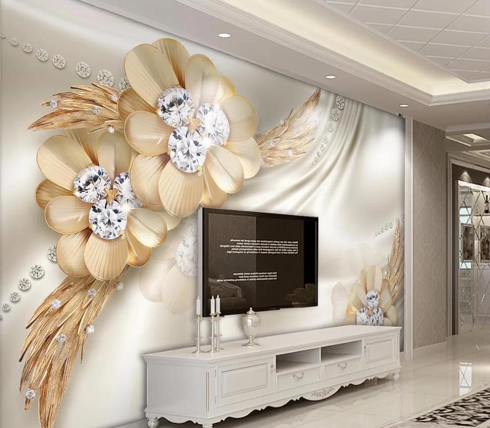 

Home Improvement 3D Wallpaper Walls Printing Wallpapers For Living Room Bedroom gold flower 3D Wall Murals For Tv Backdrop