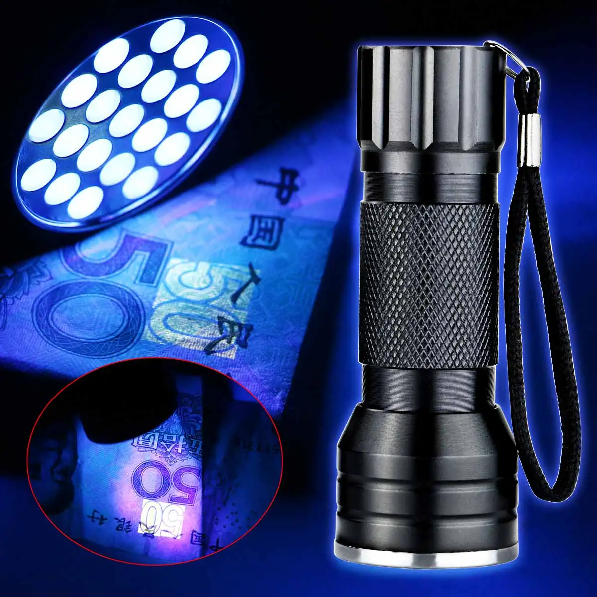 Mini UV Aluminium Invisible Blacklight Ink Marker 21 LED UV Ultra Violet 395nm Flashlight Torch Light Lamp For 3xAAA Batteries