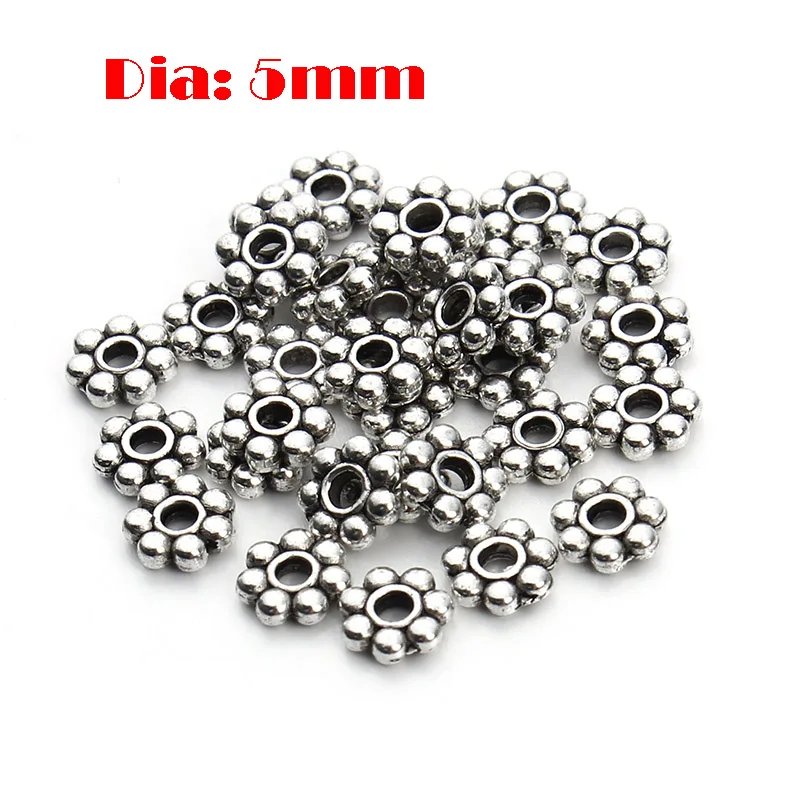 Wholesale 200pcs Tibetan Silver Color Flower Spacer Beads Round Metal Daisy Wheel Spacers 4mm 5mm for Jewelry Making Materials
