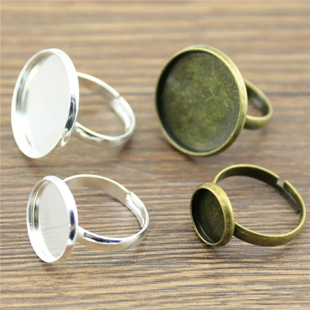 WYSIWYG 10pcs 2 Colors Fit 10/12/14/16/18/20mm Glass Cabochon Simple Adjustable Ring Setting Base