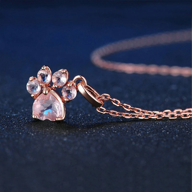 1 Set Lovely Earring And Necklace Set, Cute Rose Gold Color Female Dog Cat Paw Print Earrings Necklace Jewelry Set Korean Style image 5