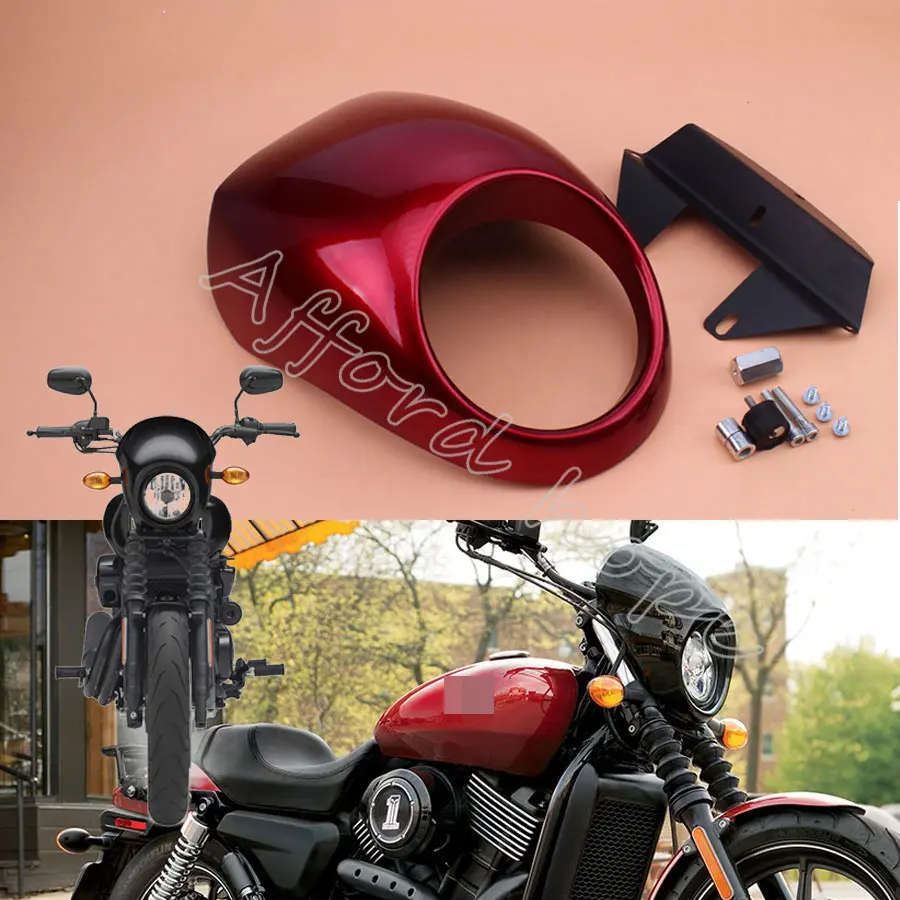 Headlight Red Fork Mount Fairing Mask With Hardware Front Fly Screen Racer Cowl Flyscreen Visor for Harley Sportster Dyna FX/XL