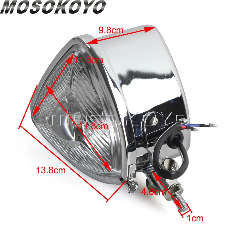 Black with Amber Motorcycle Triangle Vintage Headlight H4 55/60W Front Lamp Universal for Cafe Racer Honda Suzuki Yamaha