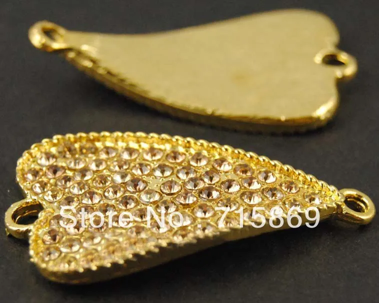 Free Shipping 45mm x 26mm 10 pcs Artistic Heart Shape Gold Plated Rhinestone Curved Bracelet Connector