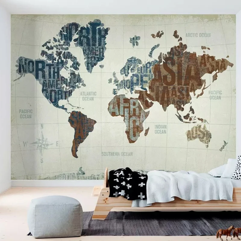 Custom Wall Abstract World Map English Alphabet Mural Wallpaper Living Room Bedroom Home Decor Waterproof 3D Papel De Parede