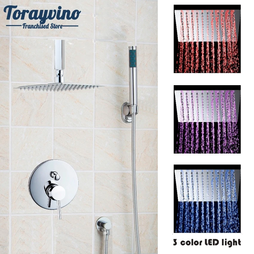 

Torayvino Shower Set LED Fashion Style Polished Chrome Single Handle Basthroom Faucet Tub Mixer Tap Handheld Shower Wall Mounted