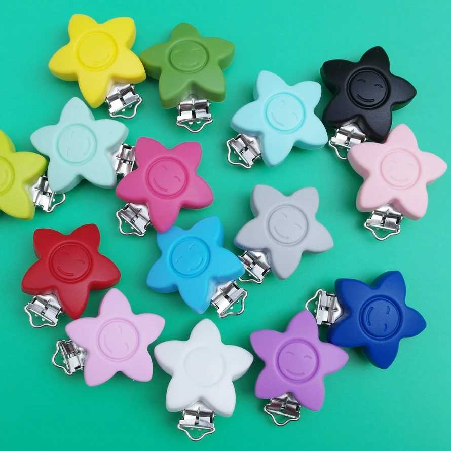 

Sutoyuen 20 Pcs BPA Free Silicone Star Pacifier Clip Chain Flower Baby Silicone Teething Clip Holder Beads Suspender Clips