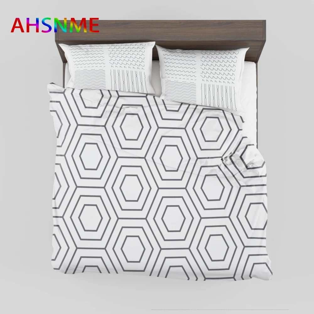 AHSNME Simple black and white octagonal symmetrical geometric pattern bedding Set can be customized to Duvet Cover Sets