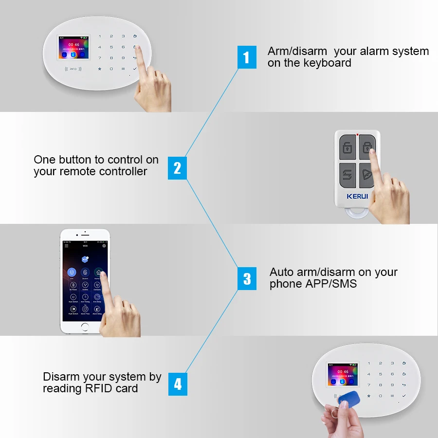 KERUI-sistema de alarma inteligente para el hogar, Detector de movimiento inalámbrico con WIFI, GSM, aplicación RFID, sirena de cámara IP, Tuya,