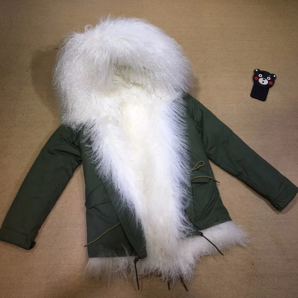 

Pretty Modern Short Parka With Pure White Mongolia Sheep Fur Lining And Collar Winter Warm Coat For Women