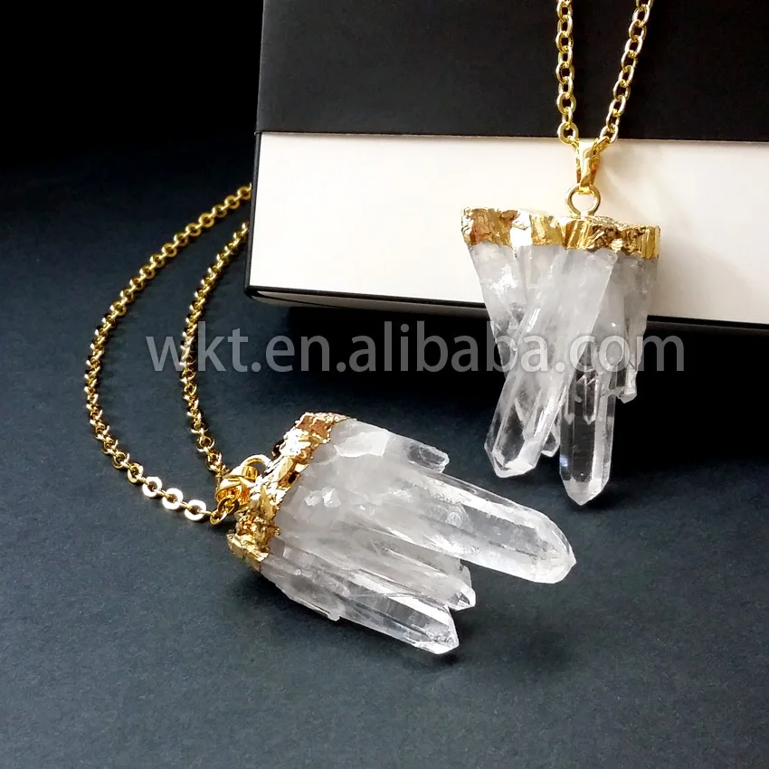 WT-N130 Wholesale Natural Crystal Quartz Necklace Fashion White Raw Cluster Stone With Gold Chain Accessories