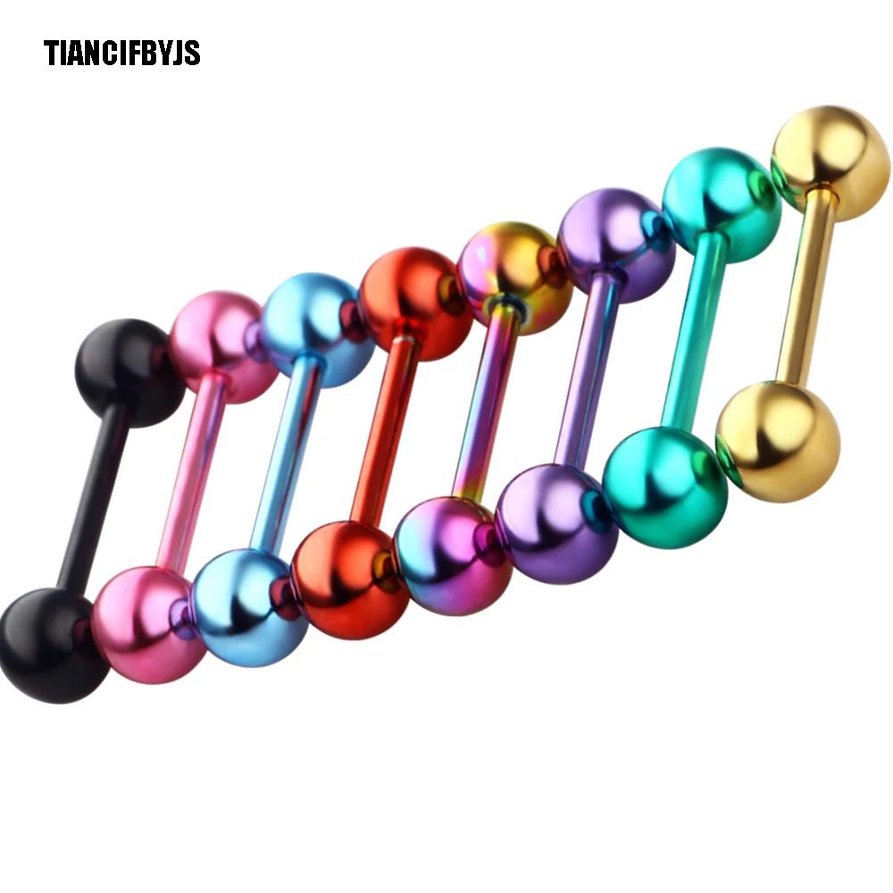 

TIANCIFBYJS Surgical Steel Tongue Barbell Piercing 14G Anodized 8 Colors Ear Pircings Bar Rings Stud Nipple Earring Body Jewelry