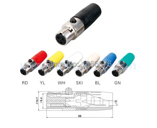 wholesale 50 pcs/lot  Mini XLR 3-Pin female Cable Inline Plug Large-103R