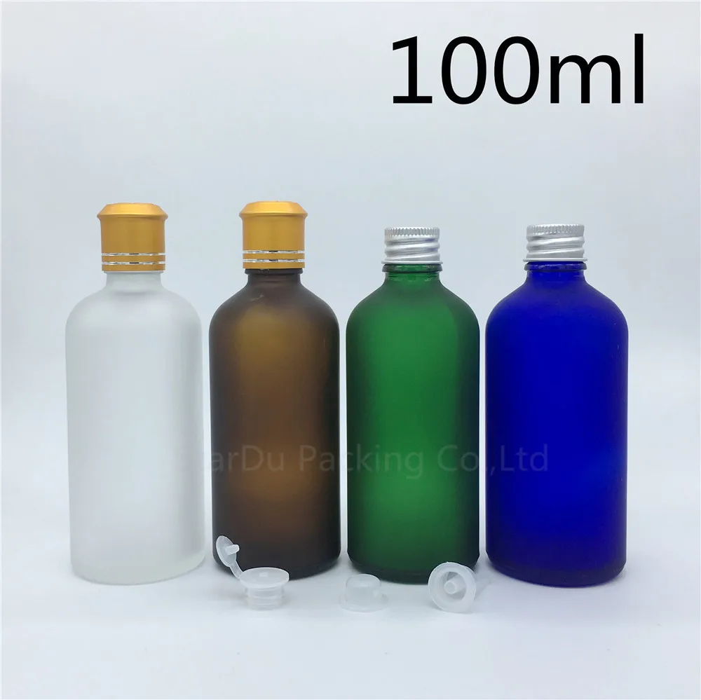 

Travel Bottle 100ml Green/blue/amber/transparent Frosted Glass Bottle, Vials Essential Oil Bottle With Aluminum Cap 300pcs/lot