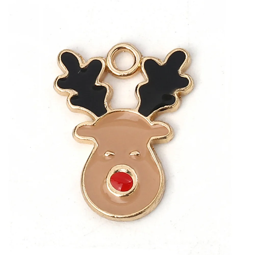 DoreenBeads Zinc Based Alloy Charms Christmas Reindeer Gold Khaki White Enamel DIY Findings 17mm( 5/8