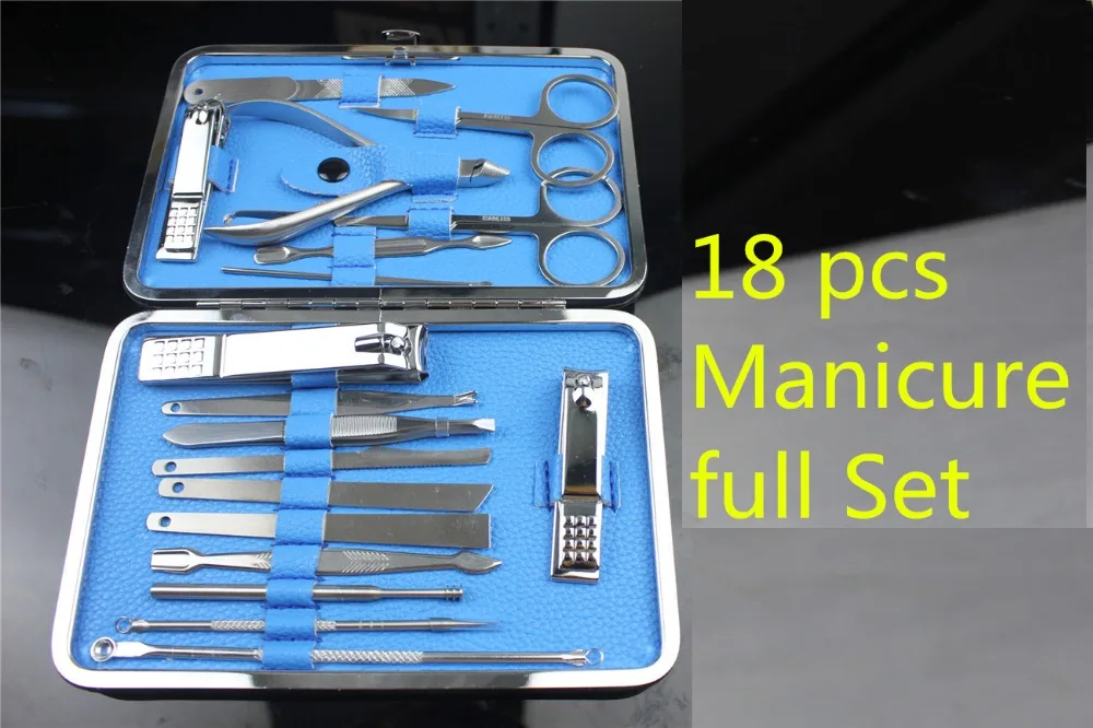 18pcs Portable Manicure full Set Pedicure Scissor Tweezer Knife Ear pick Utility Nail Clipper Kit Stainless steel Nail Care Tool